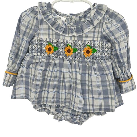 Smocked Baby Girl Bubble Dress Size 6M Embroidered Sunflower Boutique NWOT - Picture 1 of 7